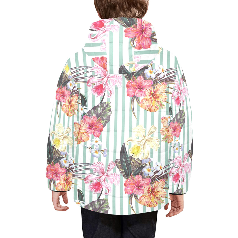 Colorful orchid flower pattern Kids' Boys' Girls' Padded Hooded Jacket