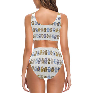 Teddy Bear Pattern Print Design 02 Chest Bowknot High Waisted Bikini Swimsuit