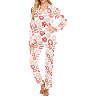 Lips Pattern Print Design 04 Women's Long Pajama Set