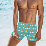 Rainbow pattern green background Men's Swimming Trunks