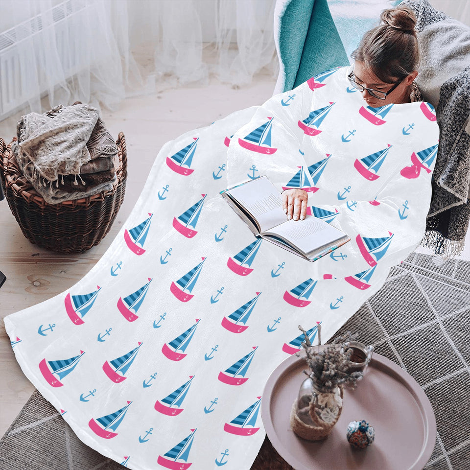 Sailboat anchor pattern Blanket Robe with Sleeves
