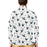 Swallow Pattern Print Design 04 Men's Long Sleeve Polo Shirt