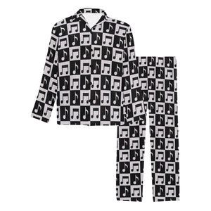 Music Notes Pattern Print Design 01 Men's Long Pajama Set