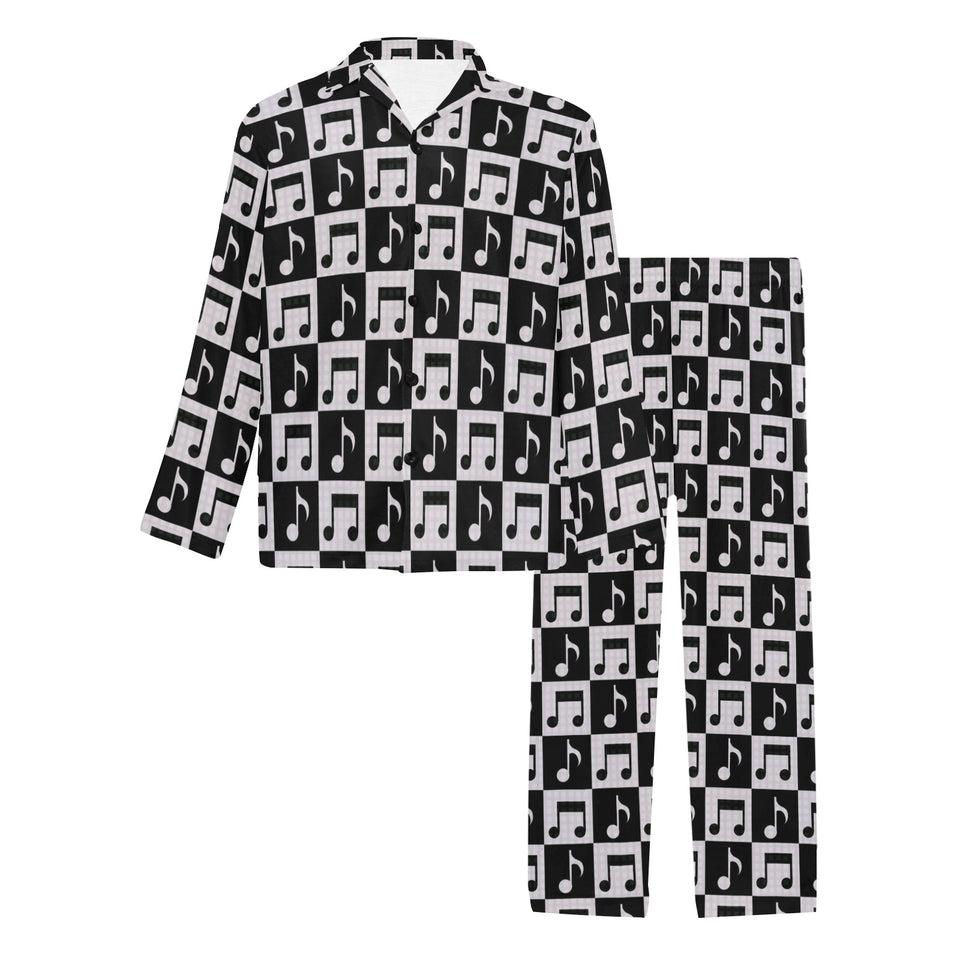 Music Notes Pattern Print Design 01 Men's Long Pajama Set