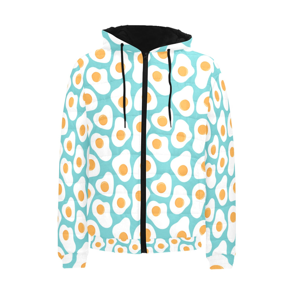 Fried Eggs Pattern Print Design 04 Men's Padded Hooded Jacket