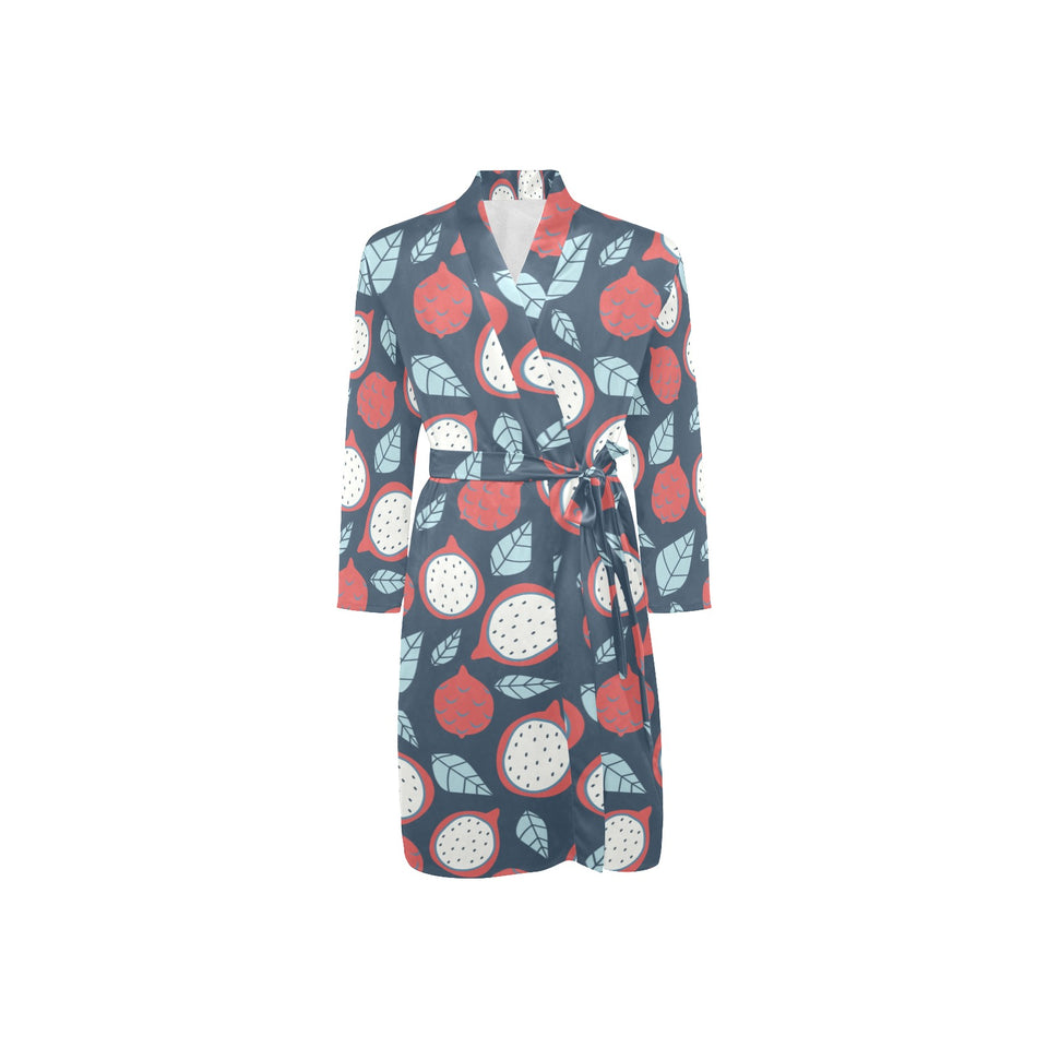 dragon fruits dark blue background Men's Long Sleeve Belted Night Robe