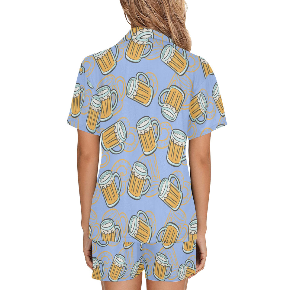Beer pattern Women's V-Neck Short Pajama Set