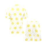 hand drawn sun pattern Men's V-Neck Short Pajama Set