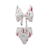 Cute Christmas tree pattern Chest Bowknot High Waisted Bikini Swimsuit