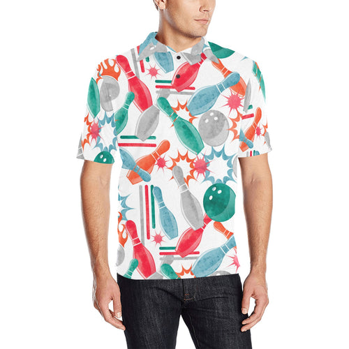 Watercolor bowling pattern Men's All Over Print Polo Shirt