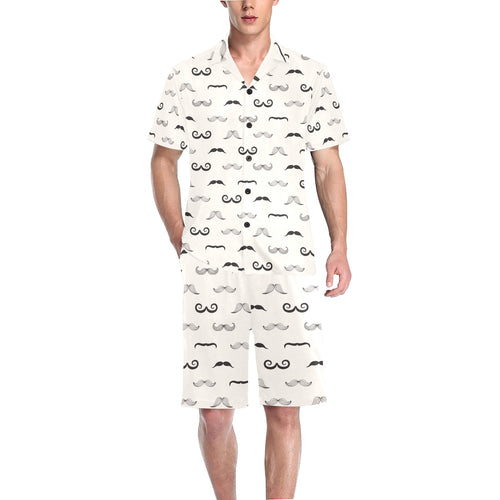 Mustache Beard Pattern Print Design 05 Men's V-Neck Short Pajama Set