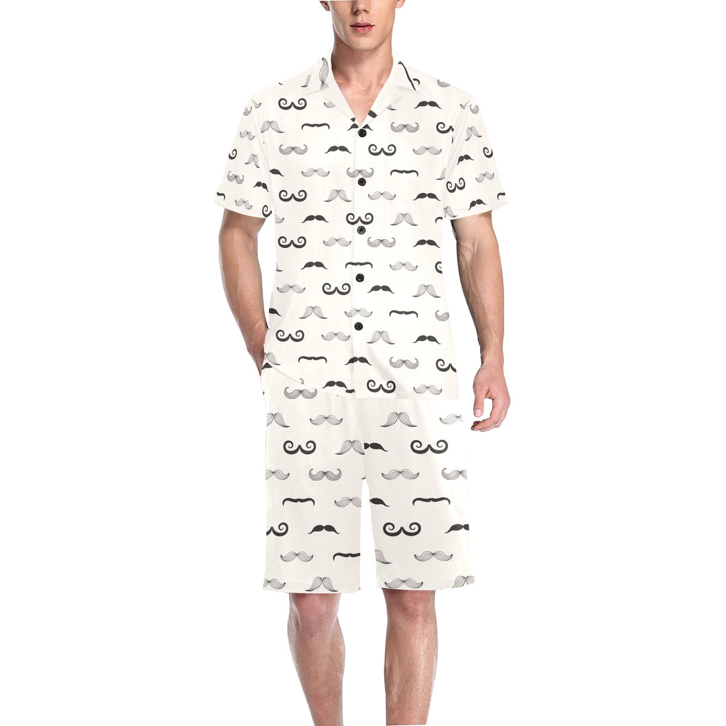 Mustache Beard Pattern Print Design 05 Men's V-Neck Short Pajama Set