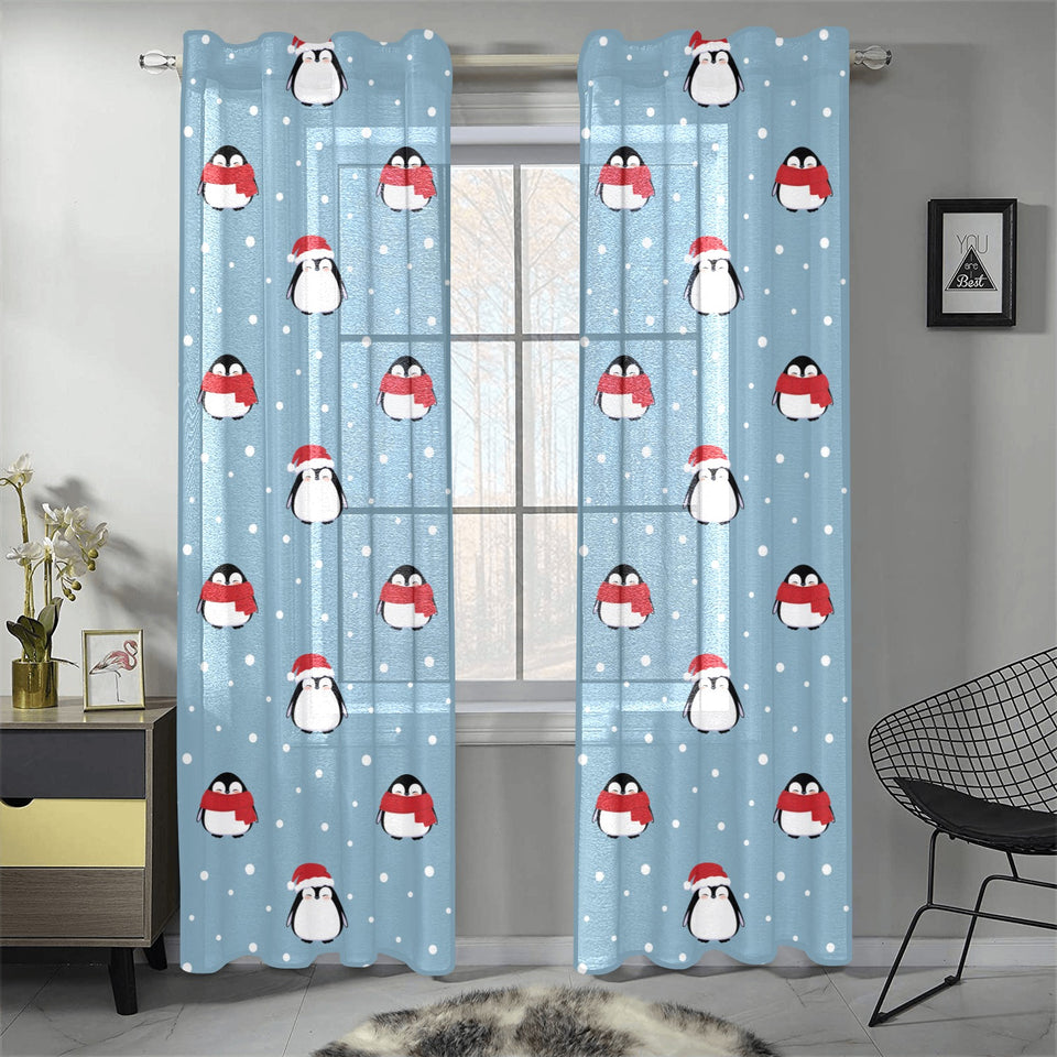 Cute penguin christmas snow pattern Gauze Curtain
