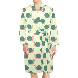 Snail Pattern Print Design 04 Men's Long Sleeve Belted Night Robe