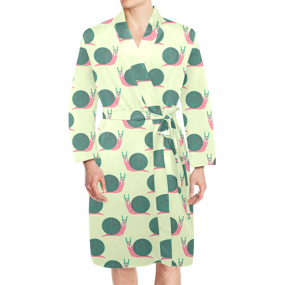 Snail Pattern Print Design 04 Men's Long Sleeve Belted Night Robe