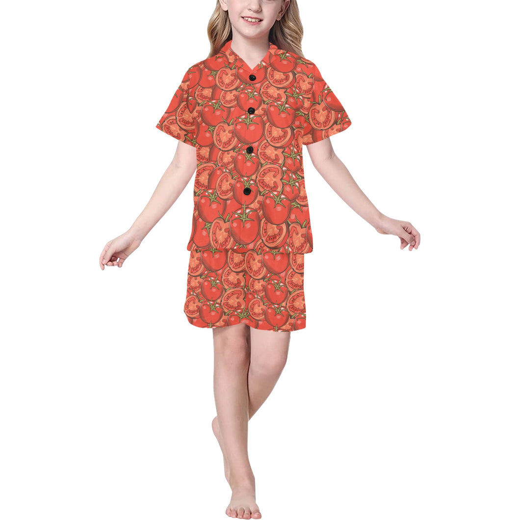 Red Tomato Pattern Kids' Boys' Girls' V-Neck Short Pajama Set