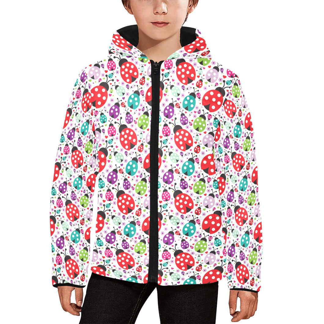 Ladybug Pattern Print Design 03 Kids' Boys' Girls' Padded Hooded Jacket