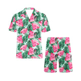 Watermelons tropical palm leaves pattern Men's V-Neck Short Pajama Set