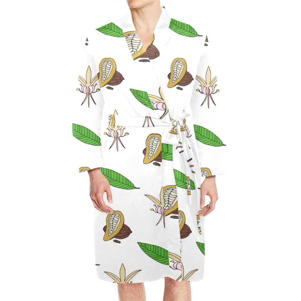Color hand drawn cacao pattern Men's Long Sleeve Belted Night Robe