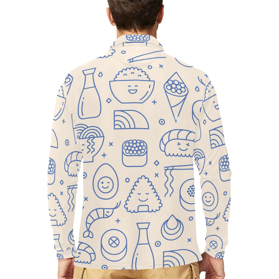 Cute sushi icon pattern Men's Long Sleeve Polo Shirt