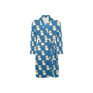 Golden Retriever Pattern Print Design 03 Men's Long Sleeve Belted Night Robe