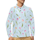Watercolor Tulips pattern Men's Long Sleeve Polo Shirt