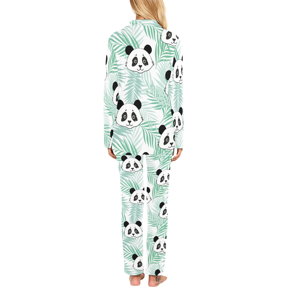 Panda pattern tropical leaves background Women's Long Pajama Set