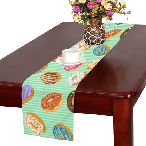 Colorful donut pattern green background Table Runner