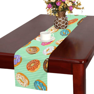 Colorful donut pattern green background Table Runner
