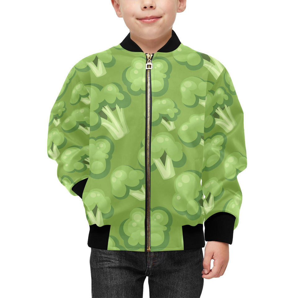 Broccoli pattern green background Kids' Boys' Girls' Bomber Jacket
