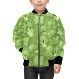 Broccoli pattern green background Kids' Boys' Girls' Bomber Jacket