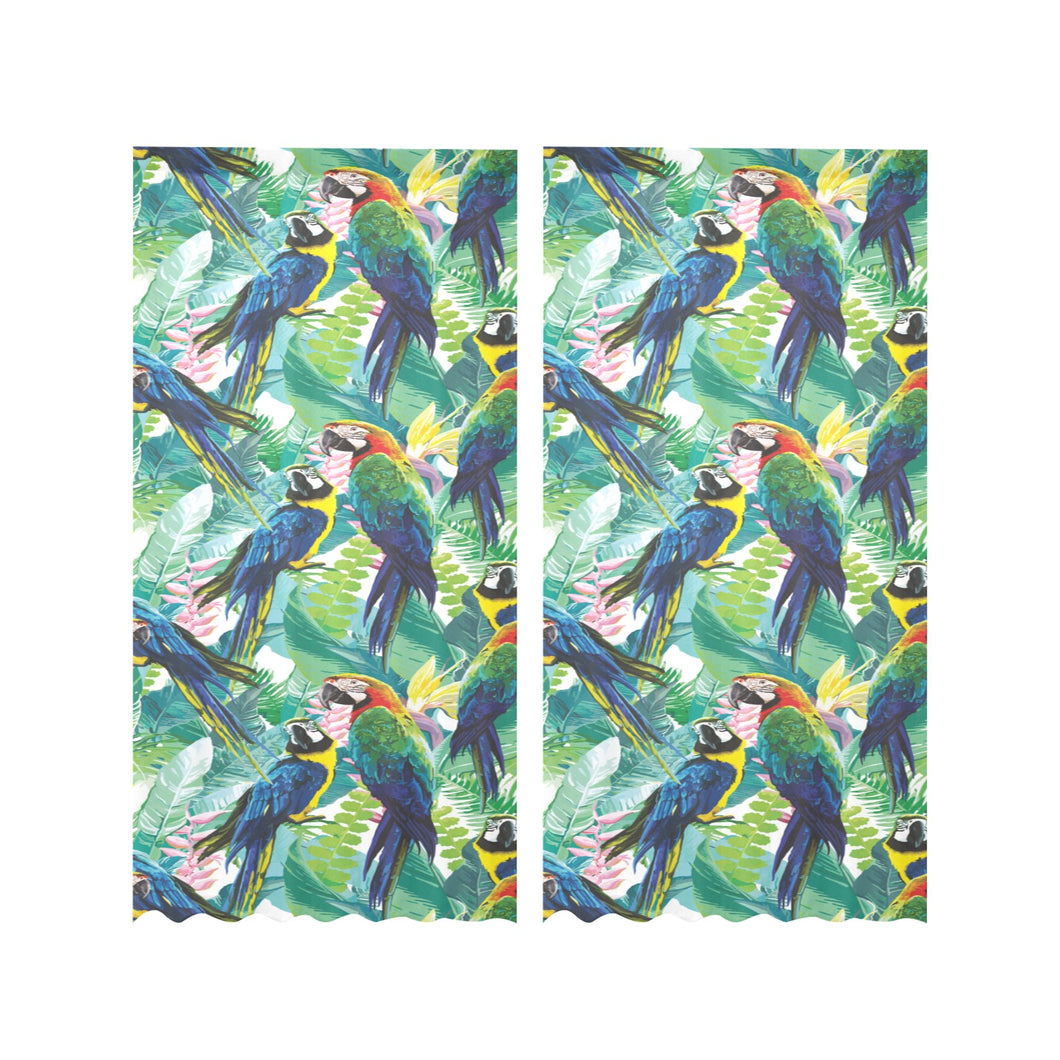 Colorful parrot exotic flower leaves Gauze Curtain