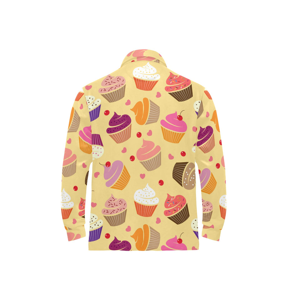 cake cupcake heart cherry pattern Men's Long Sleeve Polo Shirt