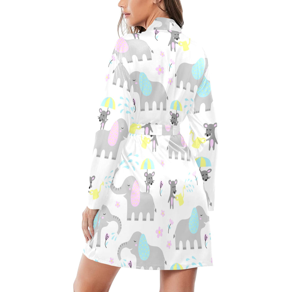Cute elephant mouse pattern Women's Long Sleeve Belted Night Robe