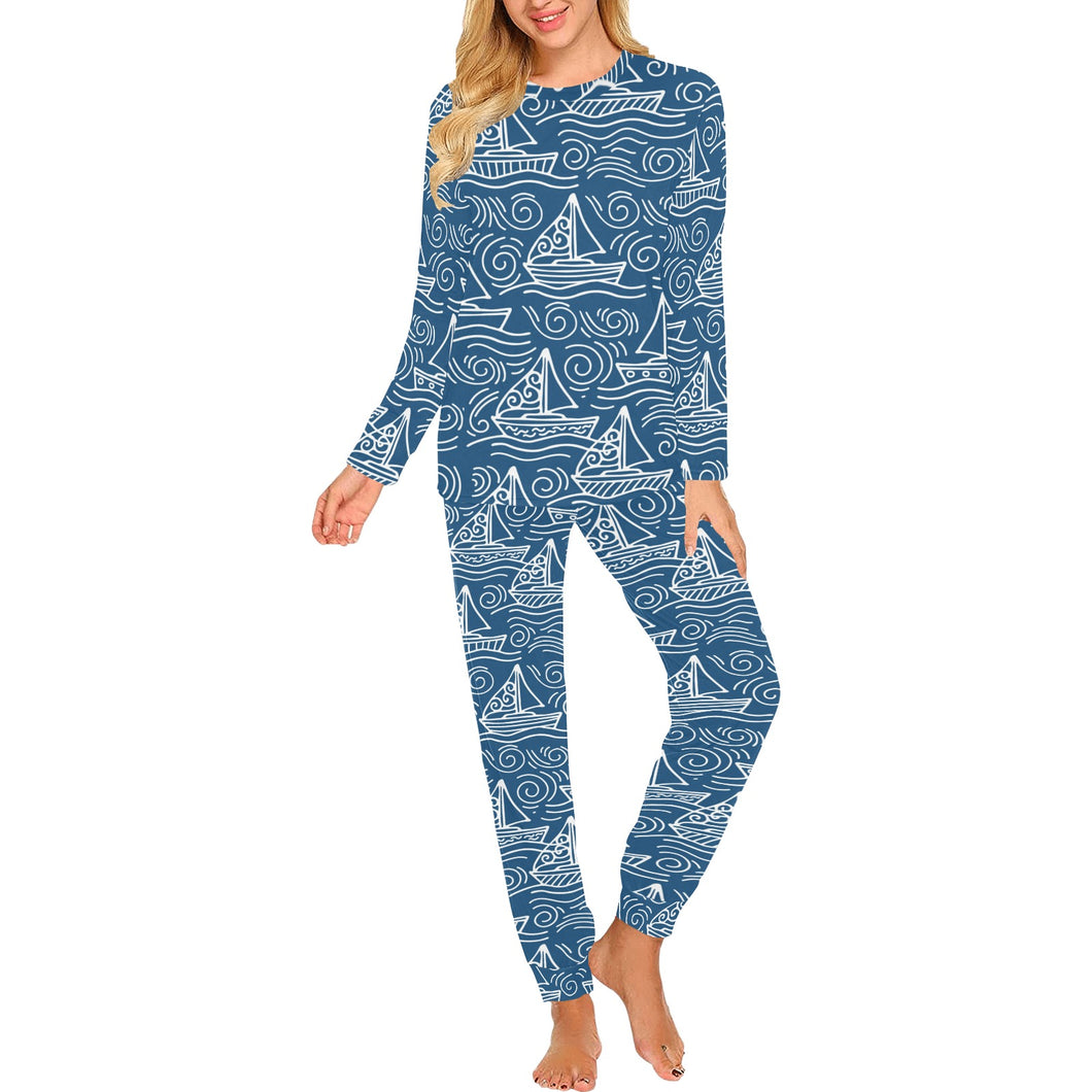 Hand drawn sailboat pattern Women's All Over Print Pajama Set