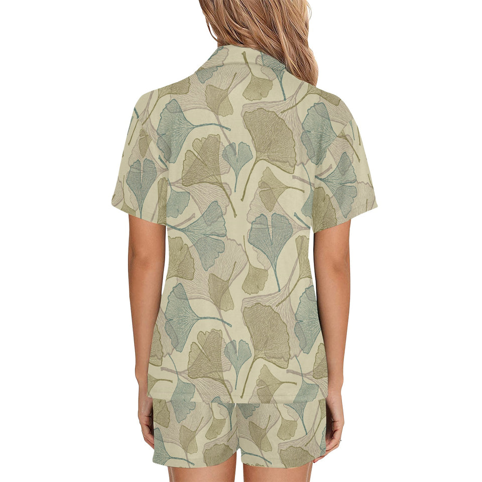 Ginkgo leaves design pattern Women's V-Neck Short Pajama Set