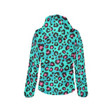 Green leopard skin print pattern Women's Padded Hooded Jacket