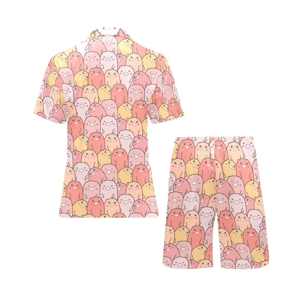 Pig Pattern Print Design 04 Men's V-Neck Short Pajama Set