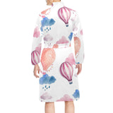 Watercolor air balloon cloud pattern Men's Long Sleeve Belted Night Robe