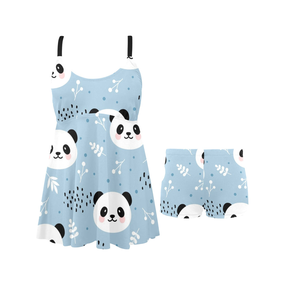 Cute panda pattern Chest Sexy Pleated Two Piece Swim Dress