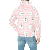 Clock pattern pink blackground Men's Padded Hooded Jacket