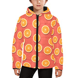 Oranges pattern red background Kids' Boys' Girls' Padded Hooded Jacket