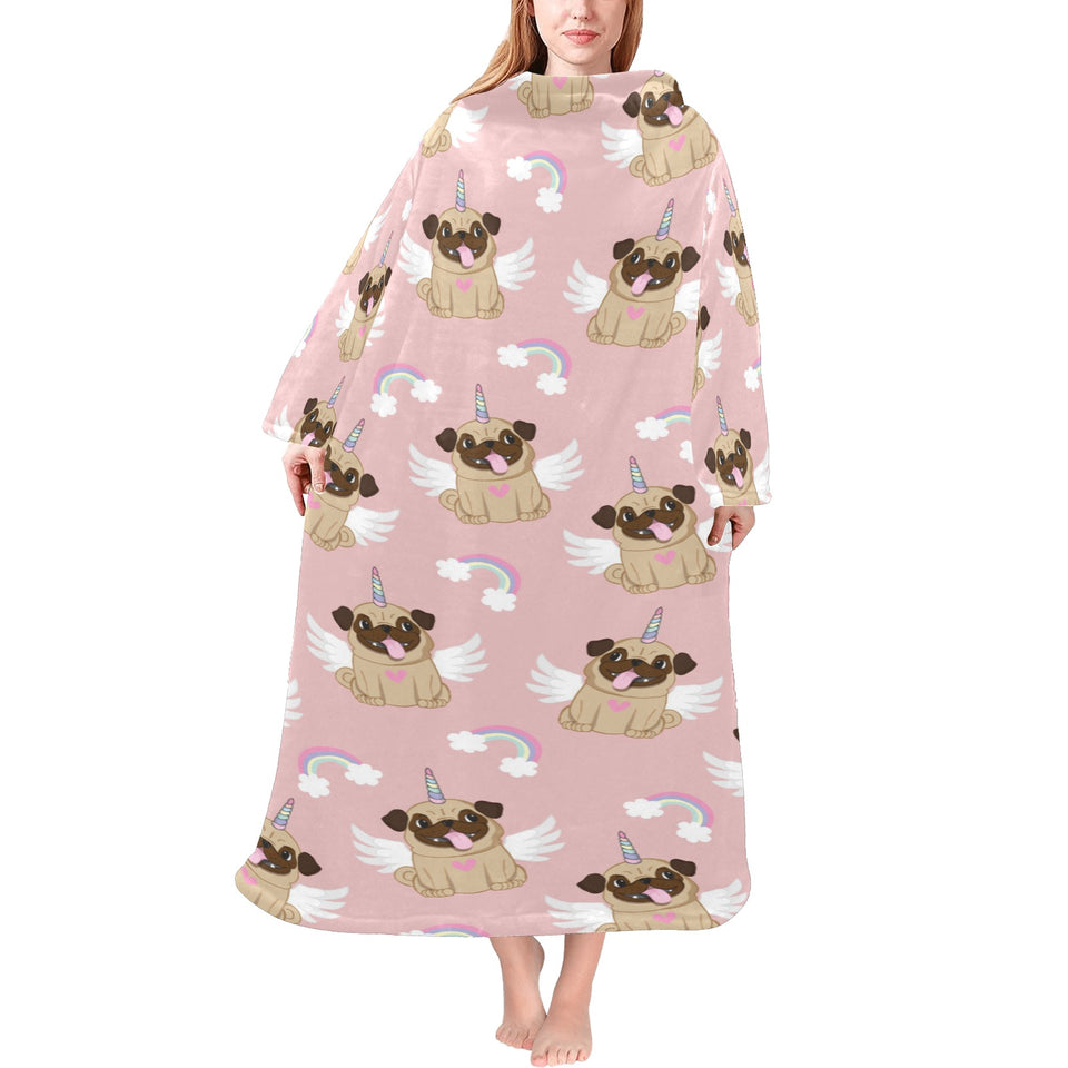 Cute unicorn pug pattern Blanket Robe with Sleeves