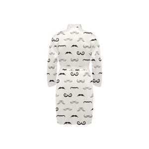 Mustache Beard Pattern Print Design 05 Men's Long Sleeve Belted Night Robe