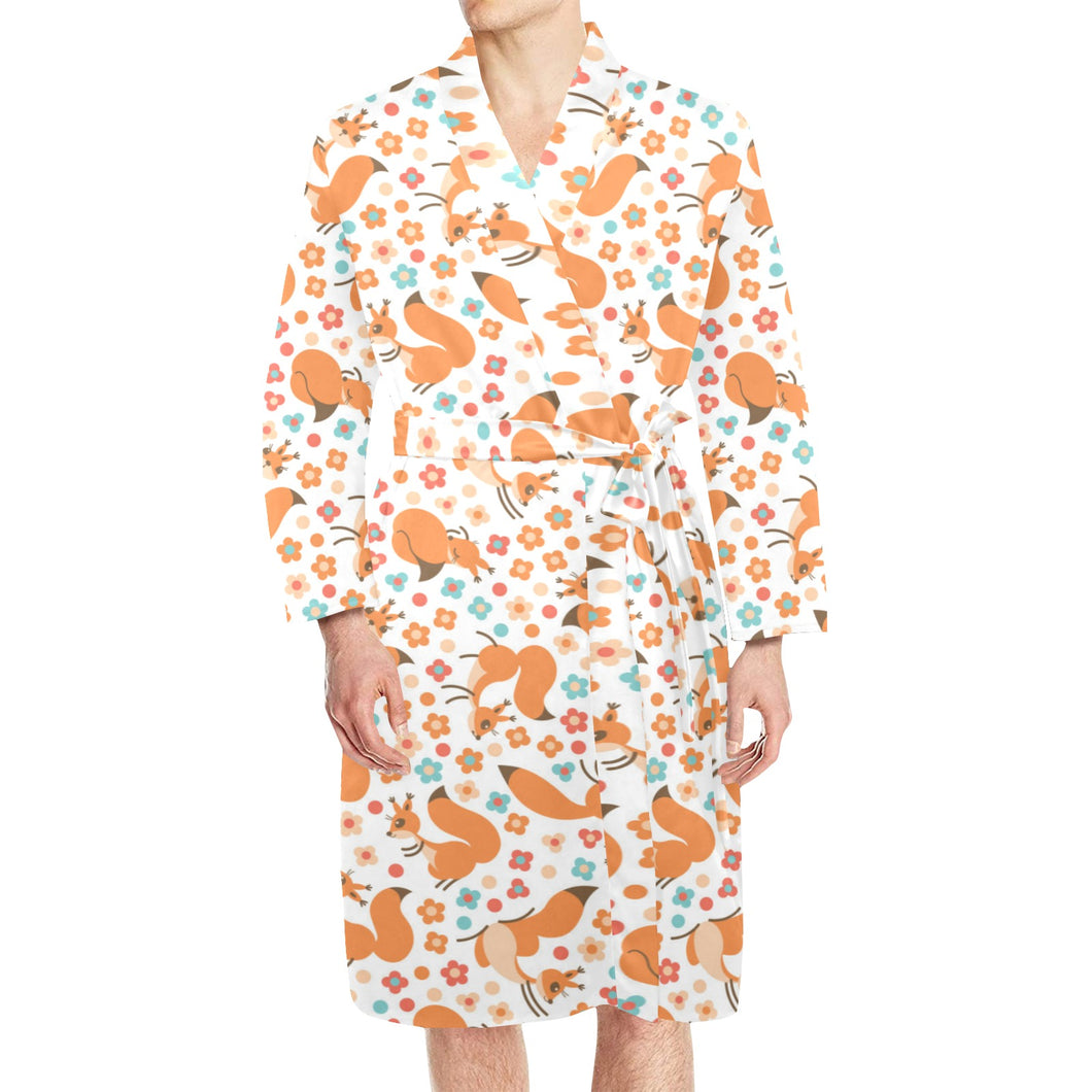 Squirrel Pattern Print Design 05 Men's Long Sleeve Belted Night Robe