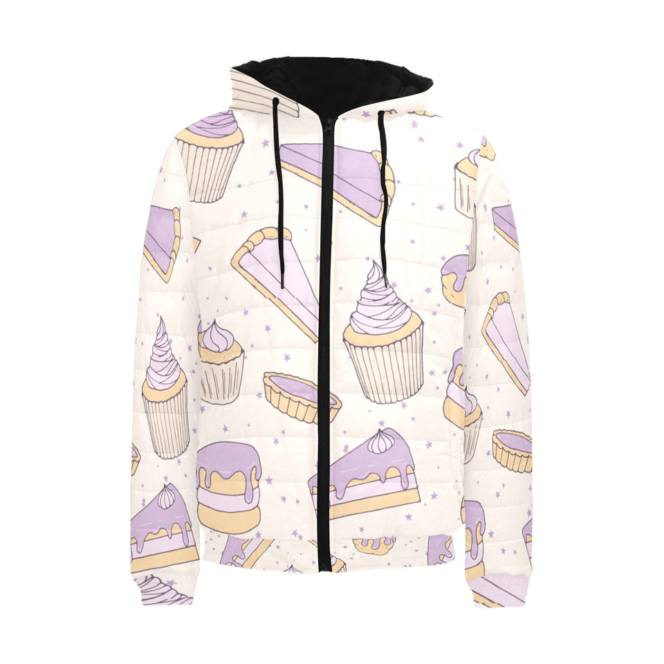 Cakes pies tarts muffins and eclairs purple bluebe Men's Padded Hooded Jacket