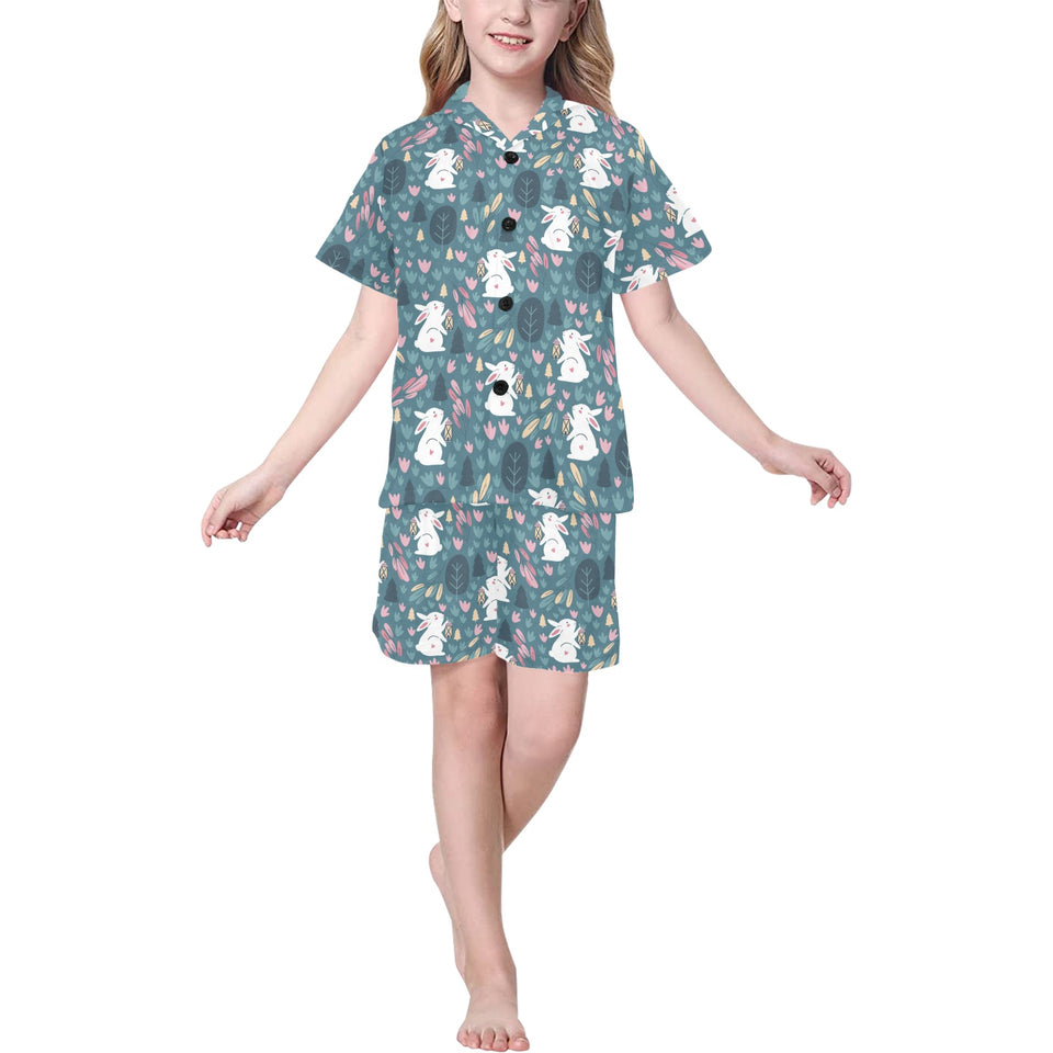 Cute rabbit pattern Kids' Boys' Girls' V-Neck Short Pajama Set