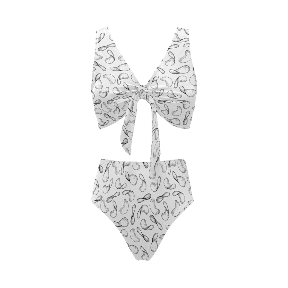 Potato Chips Pattern Print Design 04 Chest Bowknot High Waisted Bikini Swimsuit