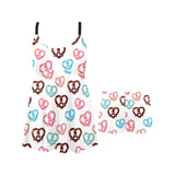 Pretzels Pattern Print Design 04 Chest Sexy Pleated Two Piece Swim Dress