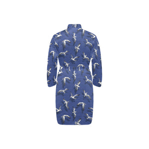 Seagull Pattern Print Design 03 Men's Long Sleeve Belted Night Robe